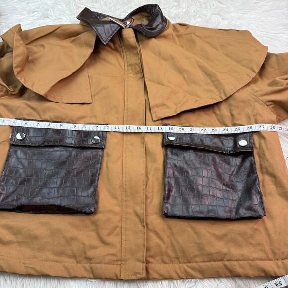 We Wore What Women's Cocoon Barn Jacket Khaki /Dark Brown Size L NWT French Girl - Picture 9 of 13
